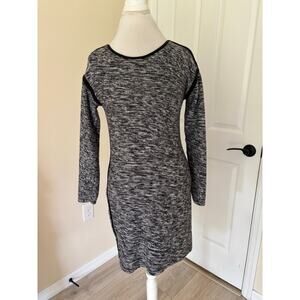 Athleta Retreat Sweater Tunic Dress Marled Gray Black Knit Small